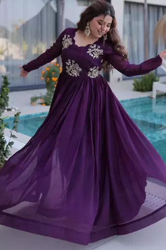 Wine color beautiful ceremonial gown for stylish looks