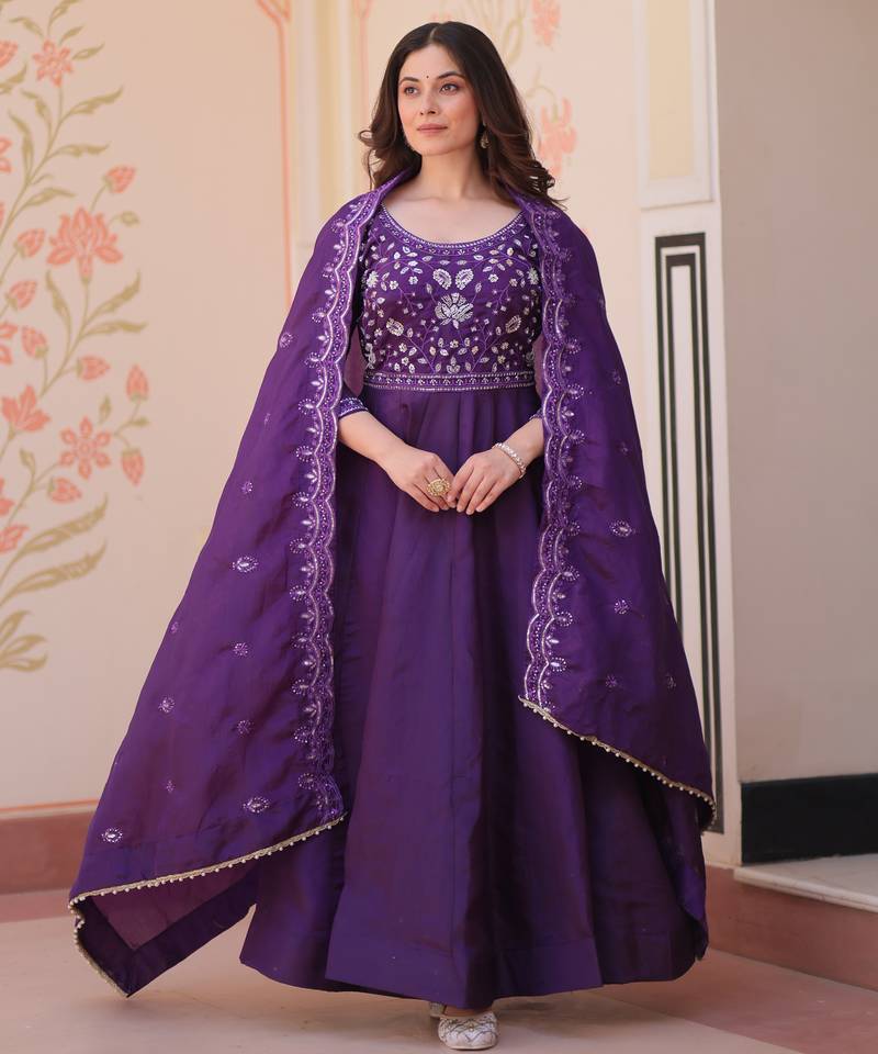 Purple color beautiful ceremonial gown for ethnic stylish looks