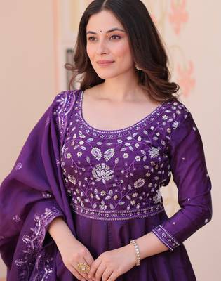 Purple color beautiful ceremonial gown for ethnic stylish looks 3