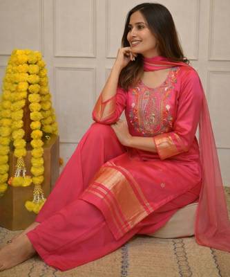 Pink color viscoce stylish fancy kurta set for girls 4