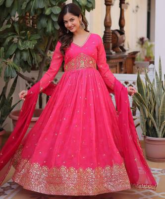 Pink color beautiful ceremonial gown for ethnic stylish looks 1