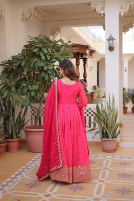 Pink color beautiful ceremonial gown for ethnic stylish looks 2