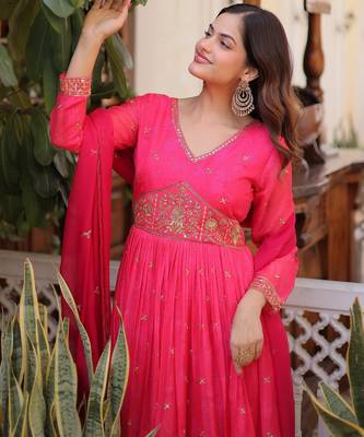 Pink color beautiful ceremonial gown for ethnic stylish looks 3