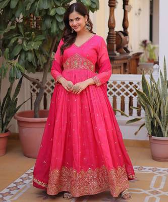 Pink color beautiful ceremonial gown for ethnic stylish looks 4