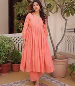 Peach color cotton blended girlie top with bottom for rich girlie looks