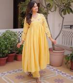 Yellow color cotton blended girlie top with bottom for rich girlie looks