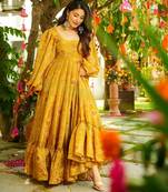 Mustard color trendy and stylish gown for ethnic girlie looks