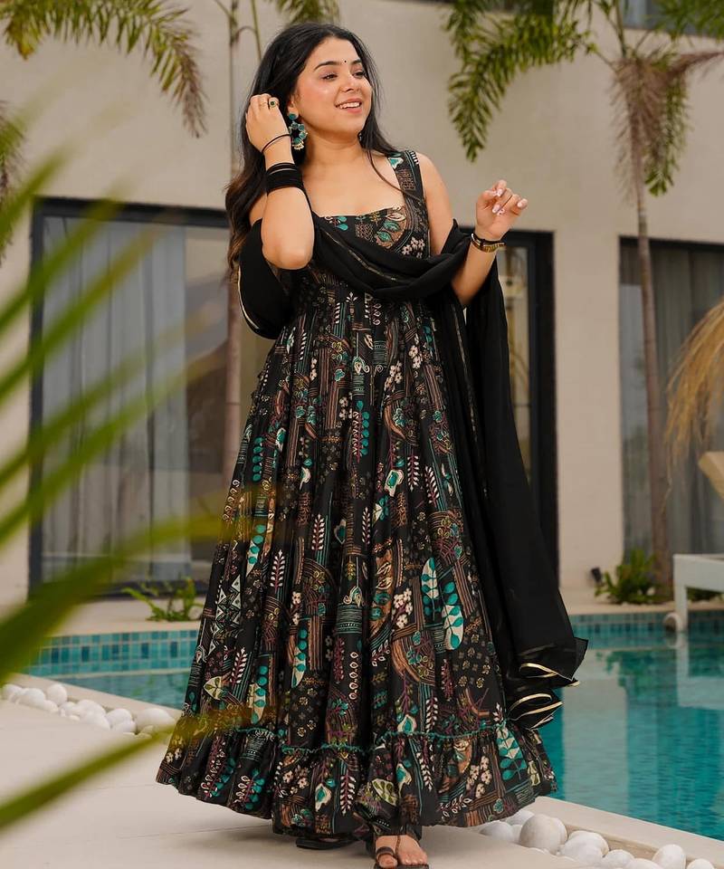 Black color trendy and stylish gown for ethnic girlie looks