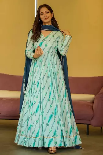 Sea green color trendy and stylish gown for ethnic girlie looks