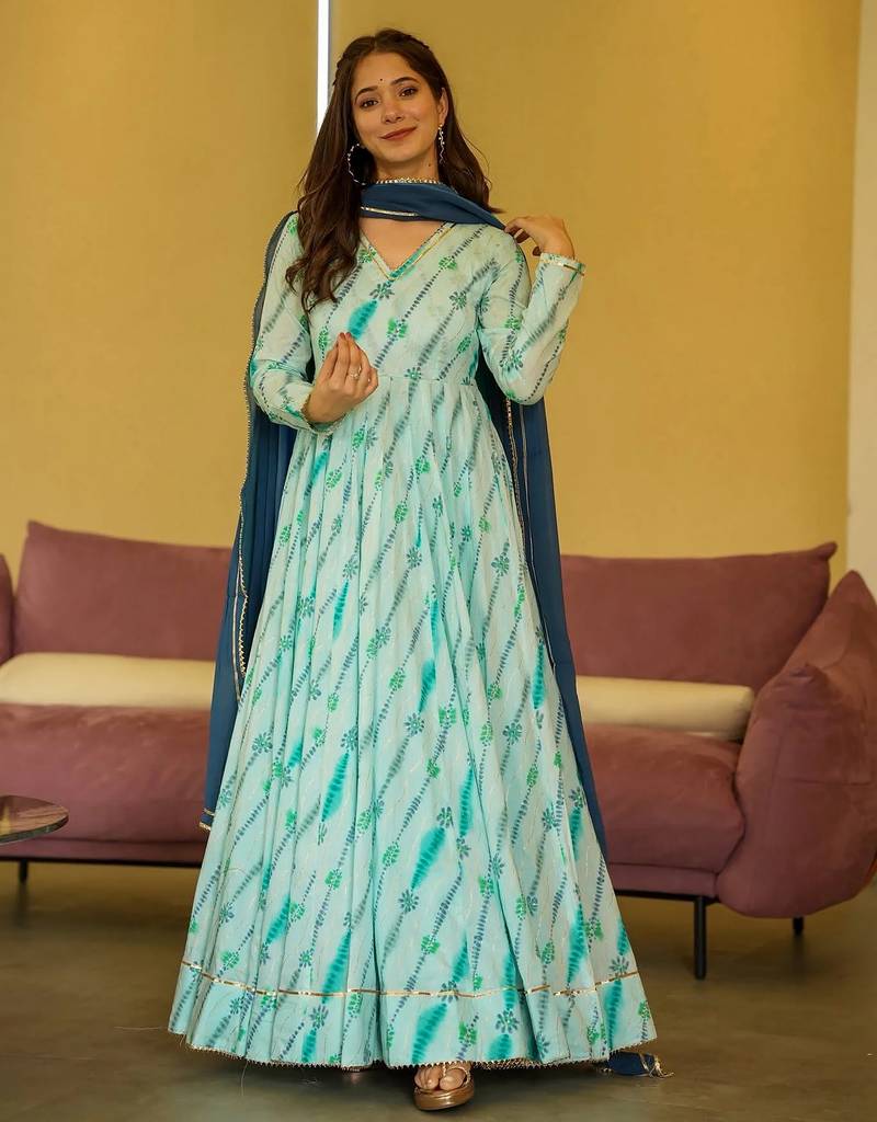 Sea green color trendy and stylish gown for ethnic girlie looks