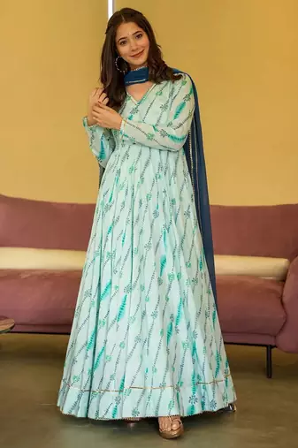 Sea green color trendy and stylish gown for looks