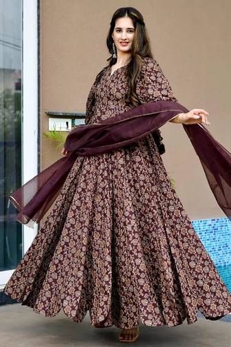 Brown color trendy and stylish gown for ethnic girlie looks