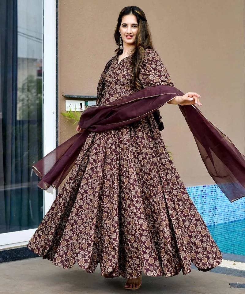 Brown color trendy and stylish gown for ethnic girlie looks