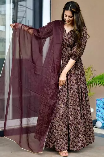Brown color trendy and stylish gown for looks