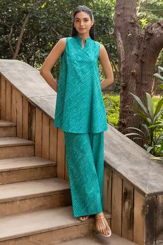 Sea green color beautiful girlie top bottom set for stylish party looks