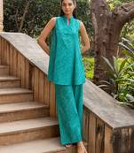 Sea green color beautiful girlie top bottom set for stylish party looks
