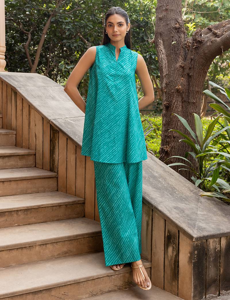 Sea green color beautiful girlie top bottom set for stylish party looks