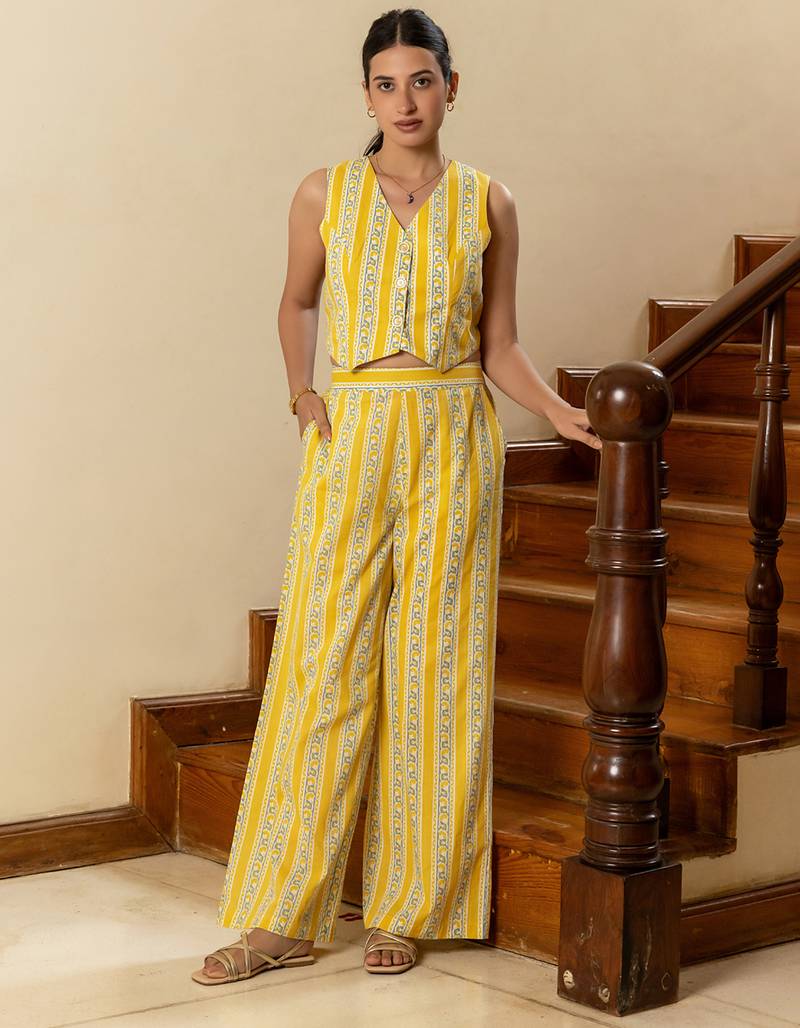 Yellow color beautiful girlie top bottom set for stylish party looks