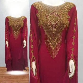 maroon georgette kaftan dress with gold embroidery 3