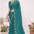 Teal sequin embellish work satin silk saree sari for women
