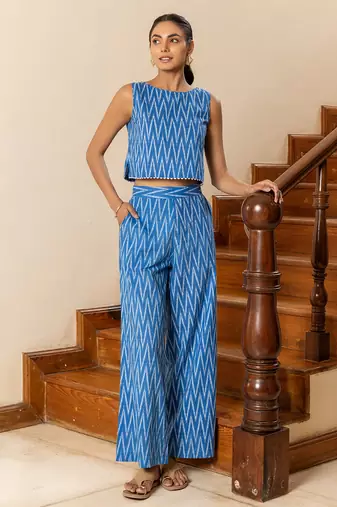 Blue color beautiful girlie top bottom set for stylish party looks