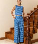 Blue color beautiful girlie top bottom set for stylish party looks