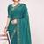 Teal sequin embellish work satin silk saree sari for women