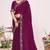 Wine sequin embellish work satin silk saree sari for women