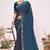 Teal blue sequin embellish work satin silk saree sari for women