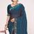 Teal blue sequin embellish work satin silk saree sari for women