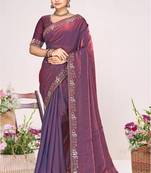 Purple sequin embellish work satin silk blend saree sari for women