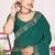 Teal green sequin embellish work satin silk saree sari for women
