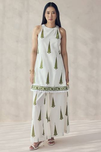 Off white color beautiful girlie top bottom set for stylish party looks