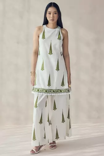 Off white color beautiful girlie top bottom set for stylish party looks