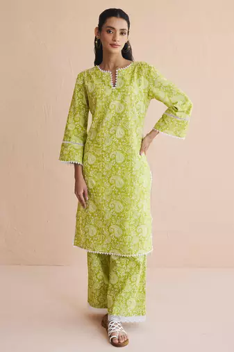 Lime green color beautiful girlie top bottom set for stylish party looks