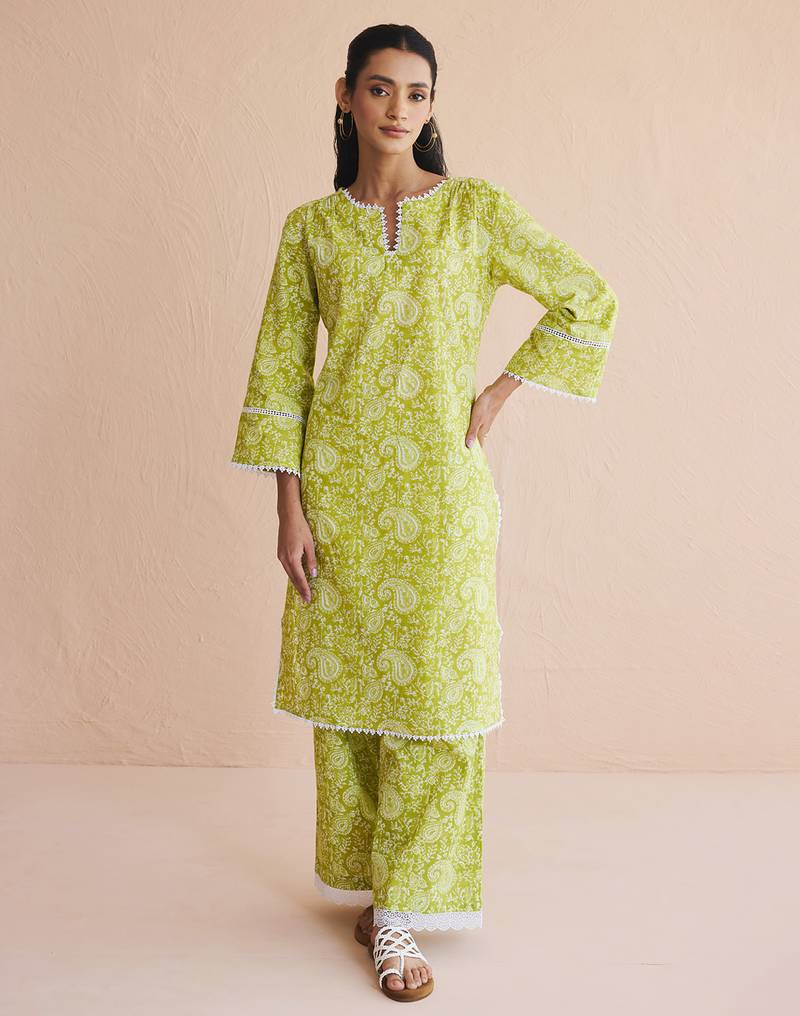 Lime green color beautiful girlie top bottom set for stylish party looks