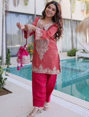 Mesmerizing Red Coding Work Viscose Marriage Wear Salwar Kameez 6