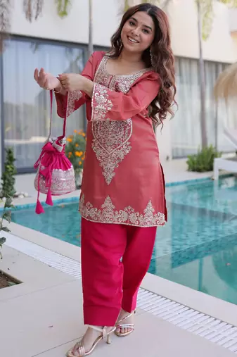 Mesmerizing Red Coding Work Viscose Marriage Wear Salwar Kameez