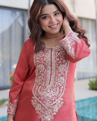 Mesmerizing Red Coding Work Viscose Marriage Wear Salwar Kameez 8
