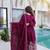Wine color rangoli crush fabric designer embroidered heavy partywear gown