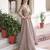 Grey color gold crush fabric designer embroidered heavy partywear gown