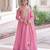 Pink color gold crush fabric designer embroidered heavy partywear gown