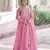 Pink color gold crush fabric designer embroidered heavy partywear gown