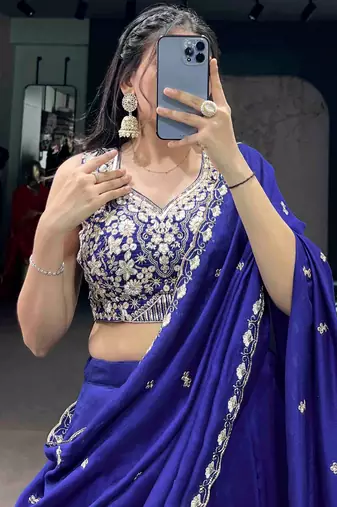 Beautiful Blue Silk Festive Wear Lehenga And Embroidered Choli