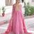 Pink color gold crush fabric designer embroidered heavy partywear gown