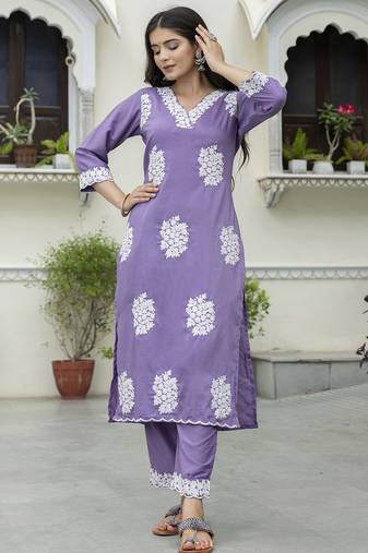 Lavender color beautiful designer looking rich party kurta set