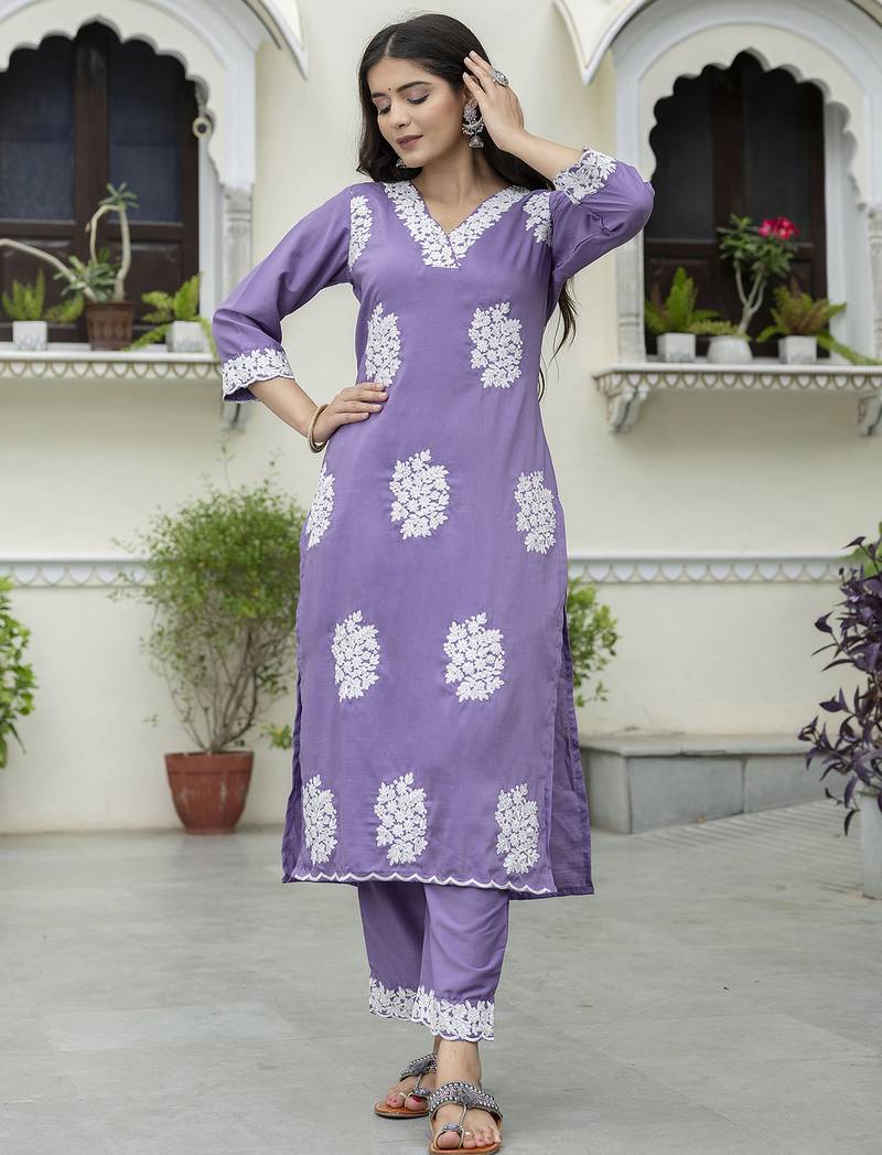 Lavender color beautiful designer looking rich party kurta set