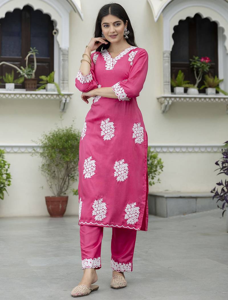 Pink color beautiful designer looking rich party kurta set