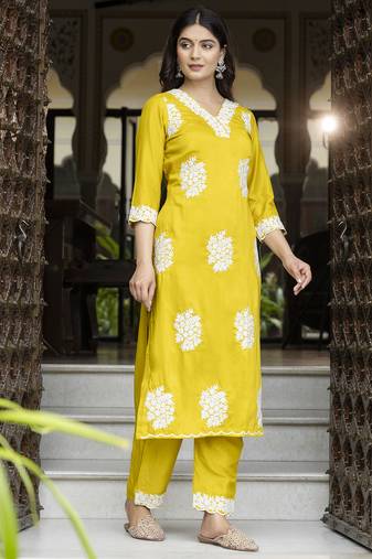 Yellow color beautiful designer looking rich party kurta set