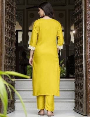 Yellow color beautiful looking rich party kurta set 2